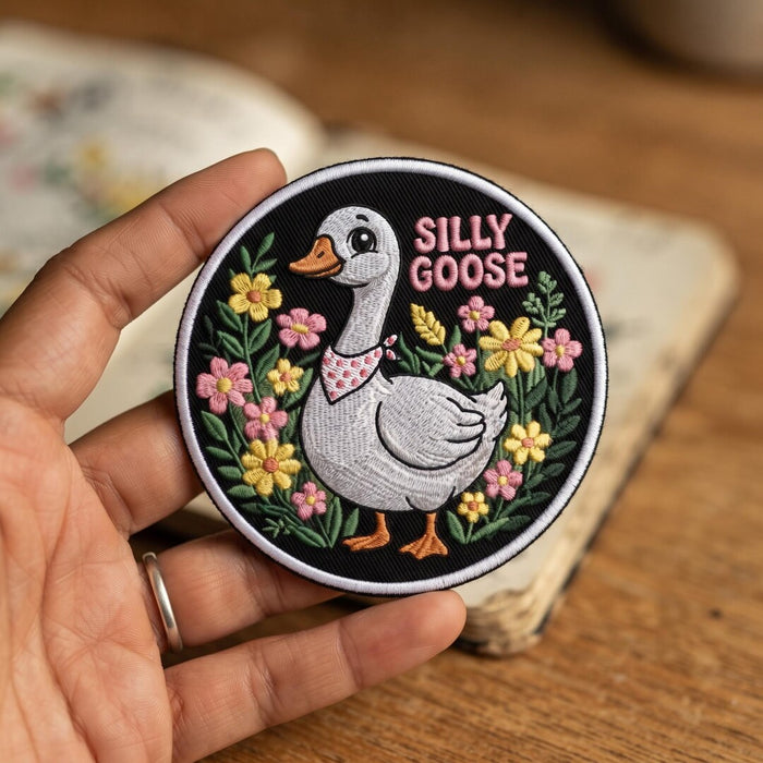Silly Goose Floral Garden Iron On Embroidered Patch