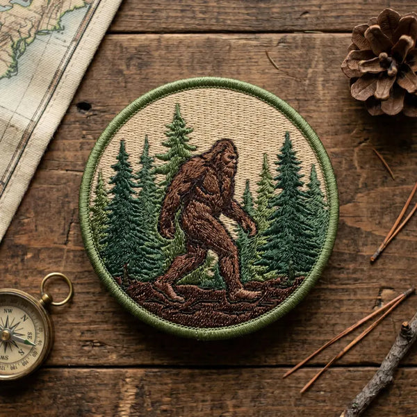 Bigfoot Sasquatch Forest Pine Trees Wilderness Iron On Embroidered Patch — Iron-on patch
