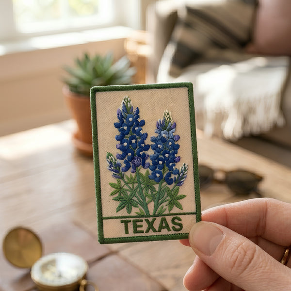 Texas Bluebonnet State Flower Botanical Iron On Embroidered Patch — Iron-on patch
