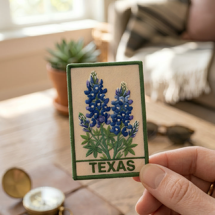 Texas Bluebonnet State Flower Botanical Iron On Embroidered Patch — Iron-on patch