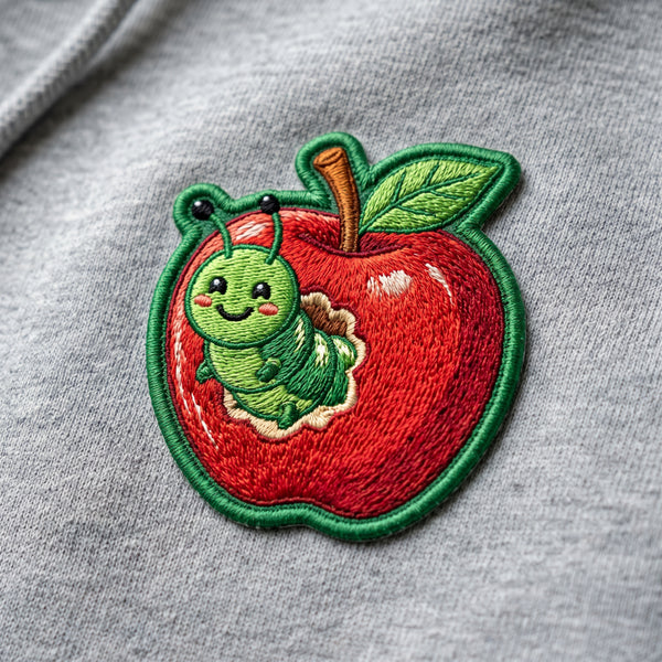 Cute Caterpillar Apple Worm Kawaii Iron On Embroidered Patch — Iron-on patch
