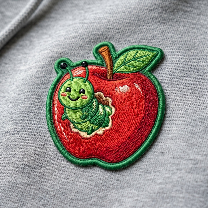 Cute Caterpillar Apple Worm Kawaii Iron On Embroidered Patch — Iron-on patch