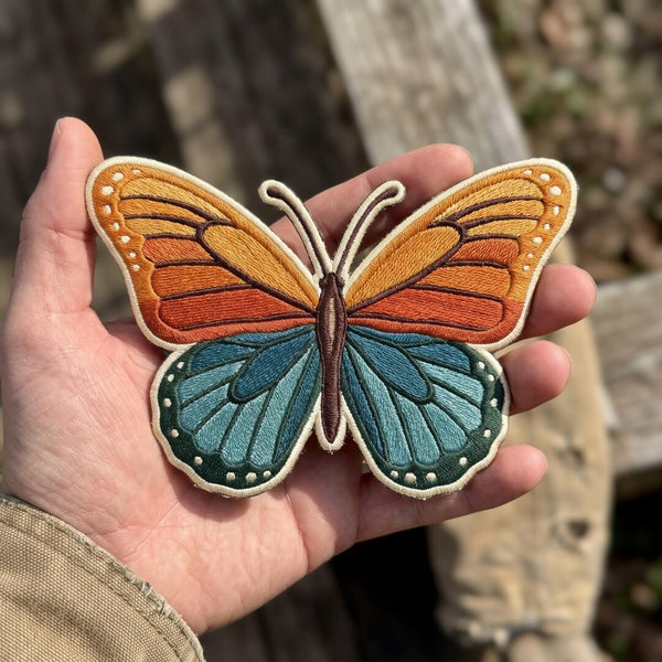 Retro Monarch Butterfly Boho Vintage Iron On Embroidered Patch — Iron-on patch