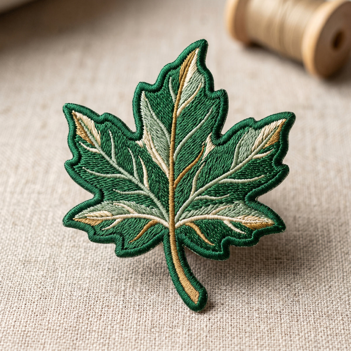 Green Maple Leaf Nature Botanical Iron On Embroidered Patch — Iron-on patch