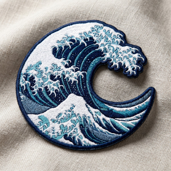 Great Wave Ocean Crescent Moon Shape Iron On Embroidered Patch — Iron-on patch