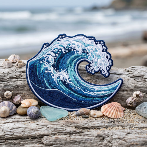 Ocean Wave Crashing Surf Coastal Iron On Embroidered Patch — Iron-on patch