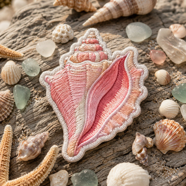 Conch Seashell Beach Ocean Coastal Iron On Embroidered Patch — Iron-on patch
