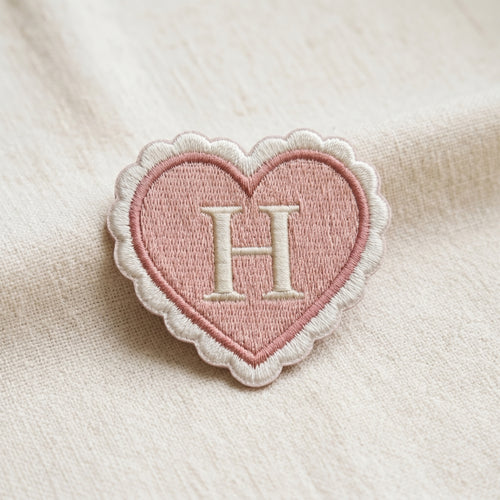 Personalized Initial Heart Scallop Edge Iron On Embroidered Patch — Iron-on patch