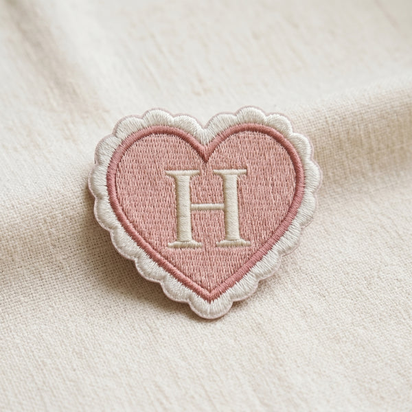 Personalized Initial Heart Scallop Edge Iron On Embroidered Patch — Iron-on patch