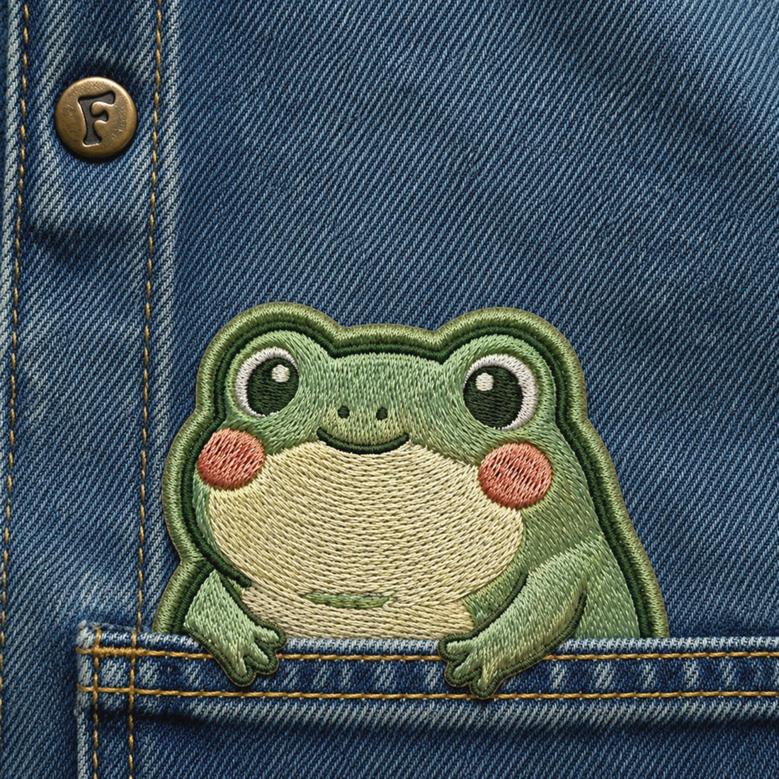 Cute Frog Pocket Peeker Iron On Embroidered Patch — Iron-on patch