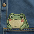 Cute Frog Pocket Peeker Iron On Embroidered Patch — Iron-on patch