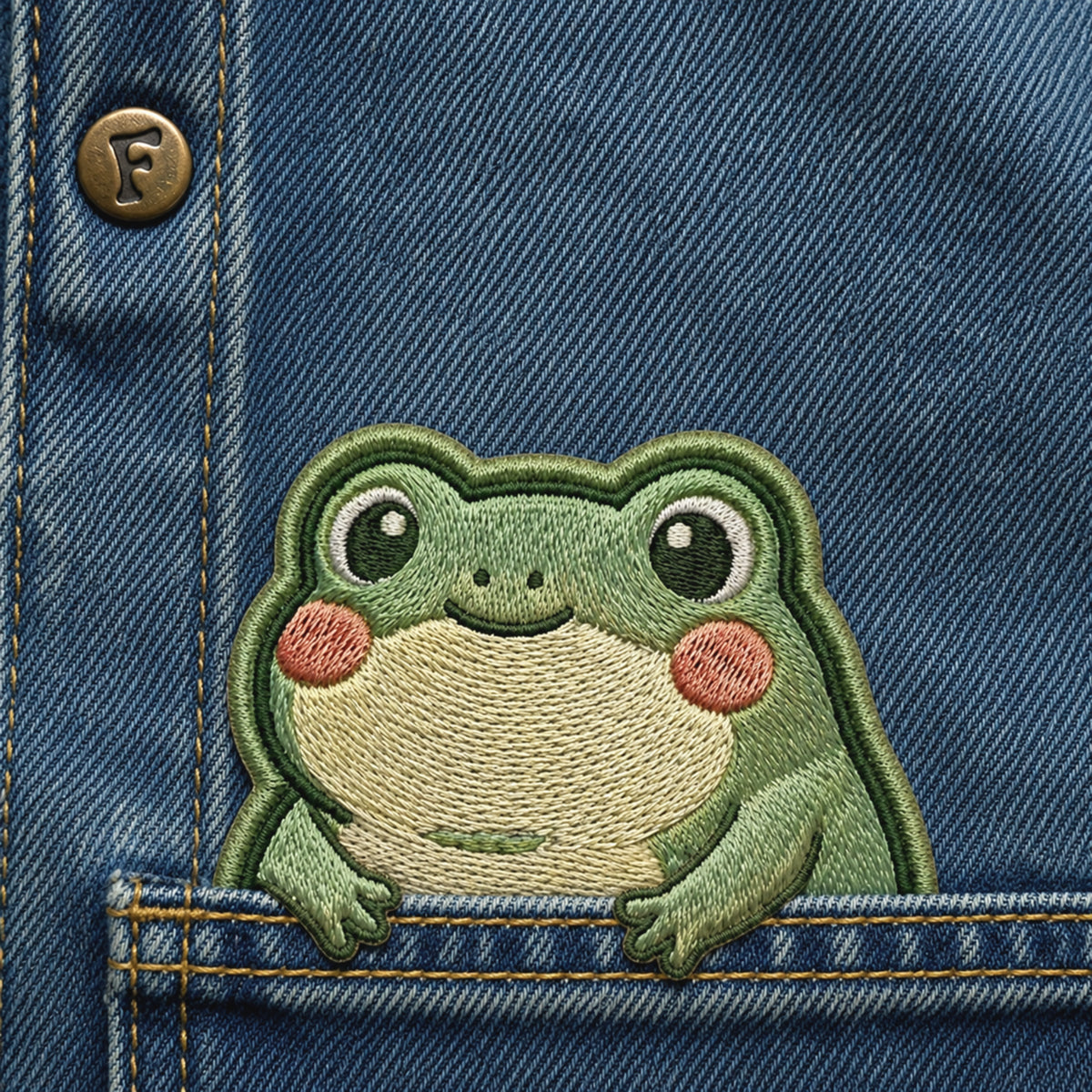 Cute Frog Pocket Peeker Iron On Embroidered Patch — Iron-on patch