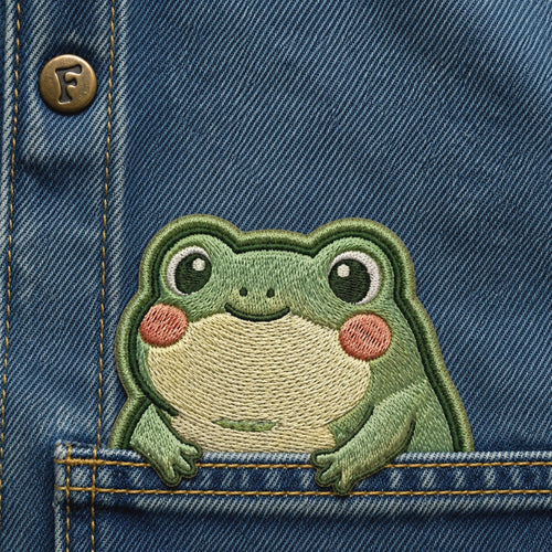 Cute Frog Pocket Peeker Iron On Embroidered Patch — Iron-on patch