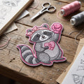 Breast Cancer Awareness Pink Ribbon Raccoon Boxing Glove Heart Iron On Embroidered Patch — Iron-on patch