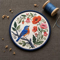 Bluebird Vintage Floral Wildflower Folk Art Iron On Embroidered Patch — Iron-on patch