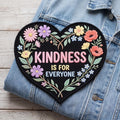 Kindness Is For Everyone Floral Heart Wildflower Botanical Iron On Embroidered Patch — Iron-on patch