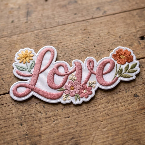 Love Floral Script Wildflower Cottagecore Iron On Embroidered Patch — Iron-on patch