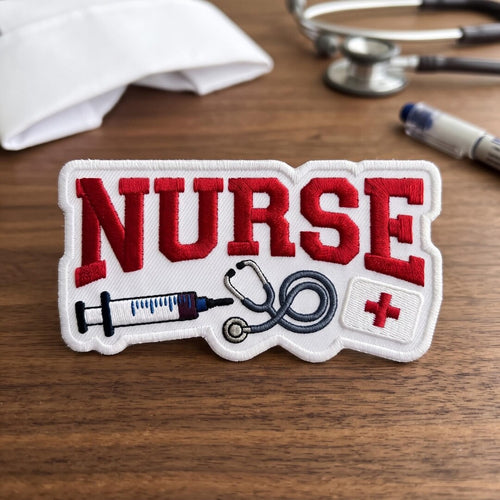 Nurse Stethoscope Syringe First Aid Medical Iron On Embroidered Patch — Iron-on patch