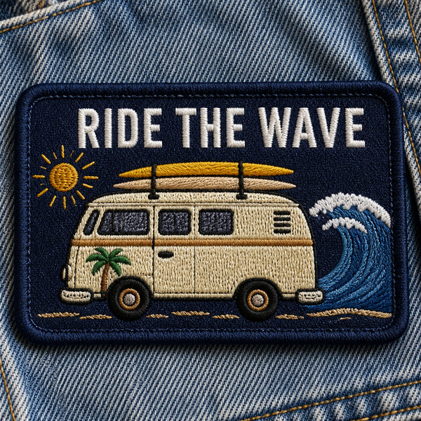 Retro Camper Van Surf Road Trip Adventure Iron On Embroidered Patch — Iron-on patch