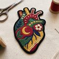 Anatomical Heart Floral Moon Leaves Colorful Iron On Embroidered Patch — Iron-on patch