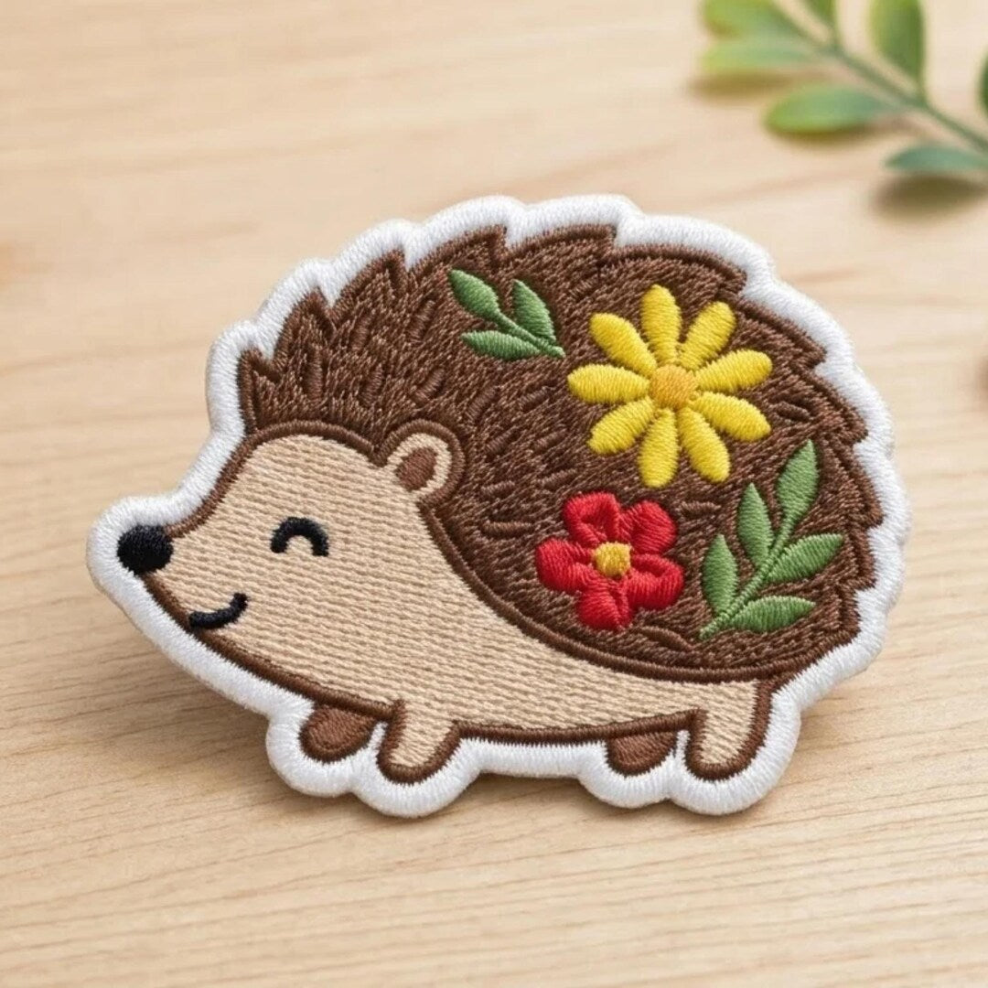 Personalized Cute Hedgehog Floral Daisy Flowers Custom Name Iron On Embroidered Patch — Iron-on patch