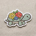 Cute Turtle Colorful Floral Flowers Iron On Embroidered Patch — Iron-on patch
