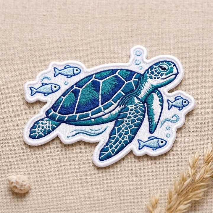 Sea Turtle Ocean Fish Iron On Embroidered Patch — Iron-on patch