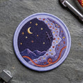 Rock Climbing Night Sky Moon Stars Mountain Iron On Embroidered Patch — Iron-on patch
