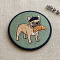 French Bulldog Beret Croissant Iron On Embroidered Patch — Iron-on patch
