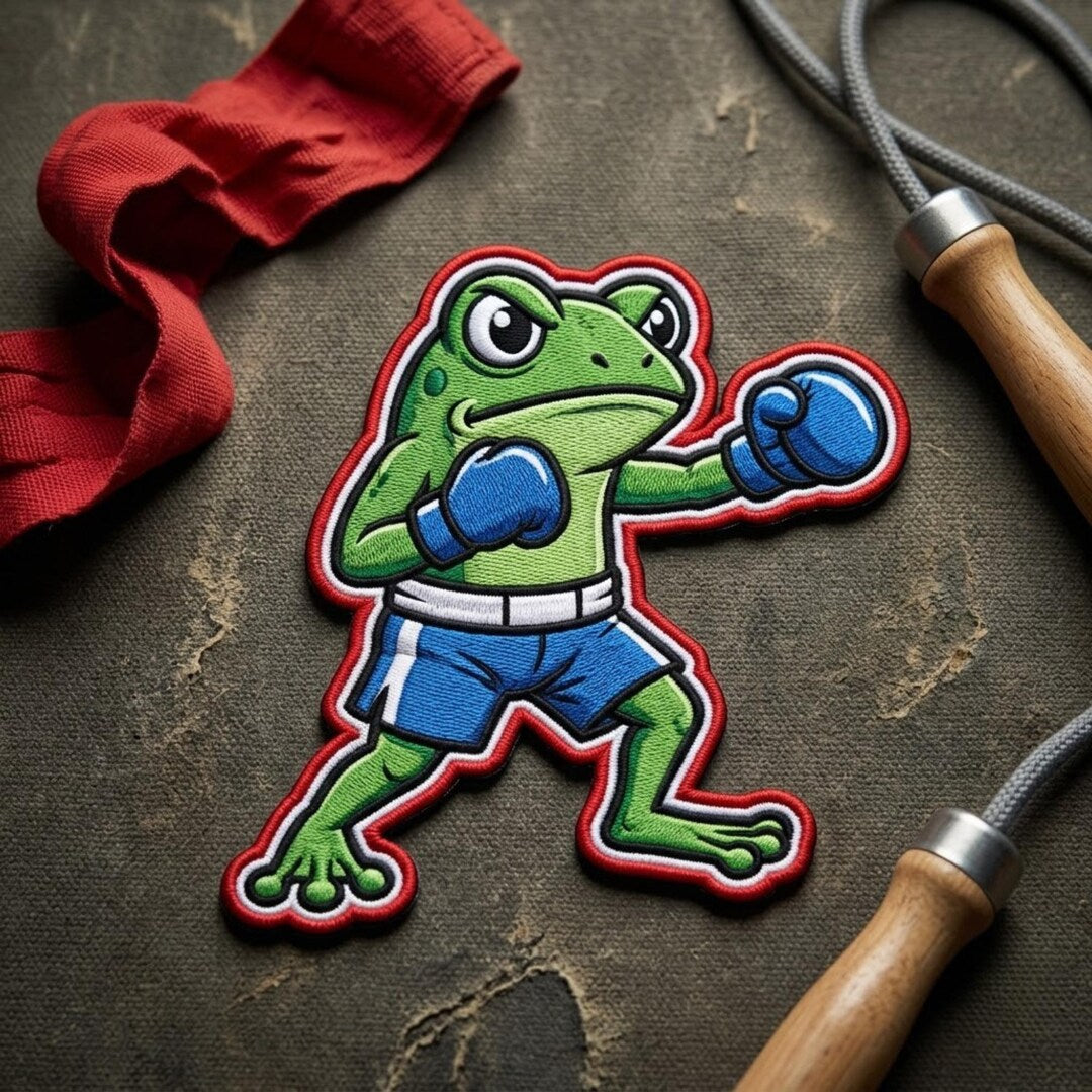 Personalized Boxing Frog Iron On Embroidered Patch — Iron-on patch