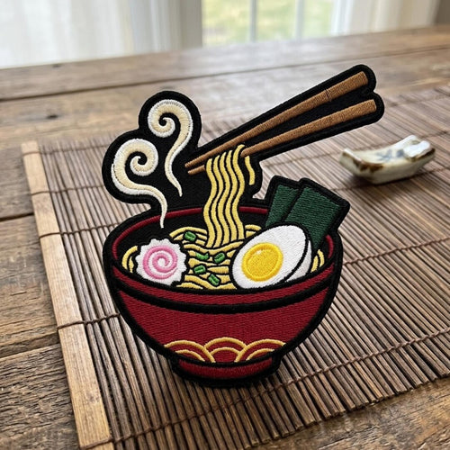 Ramen Bowl Chopsticks Narutomaki Egg Nori Japanese Noodle Iron On Embroidered Patch — Iron-on patch
