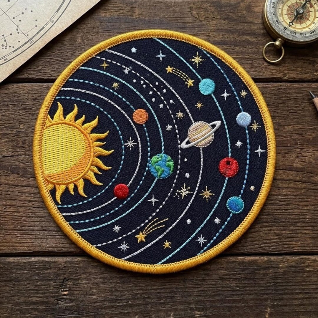 Solar System Planets Sun Space Astronomy Iron On Embroidered Patch — Iron-on patch