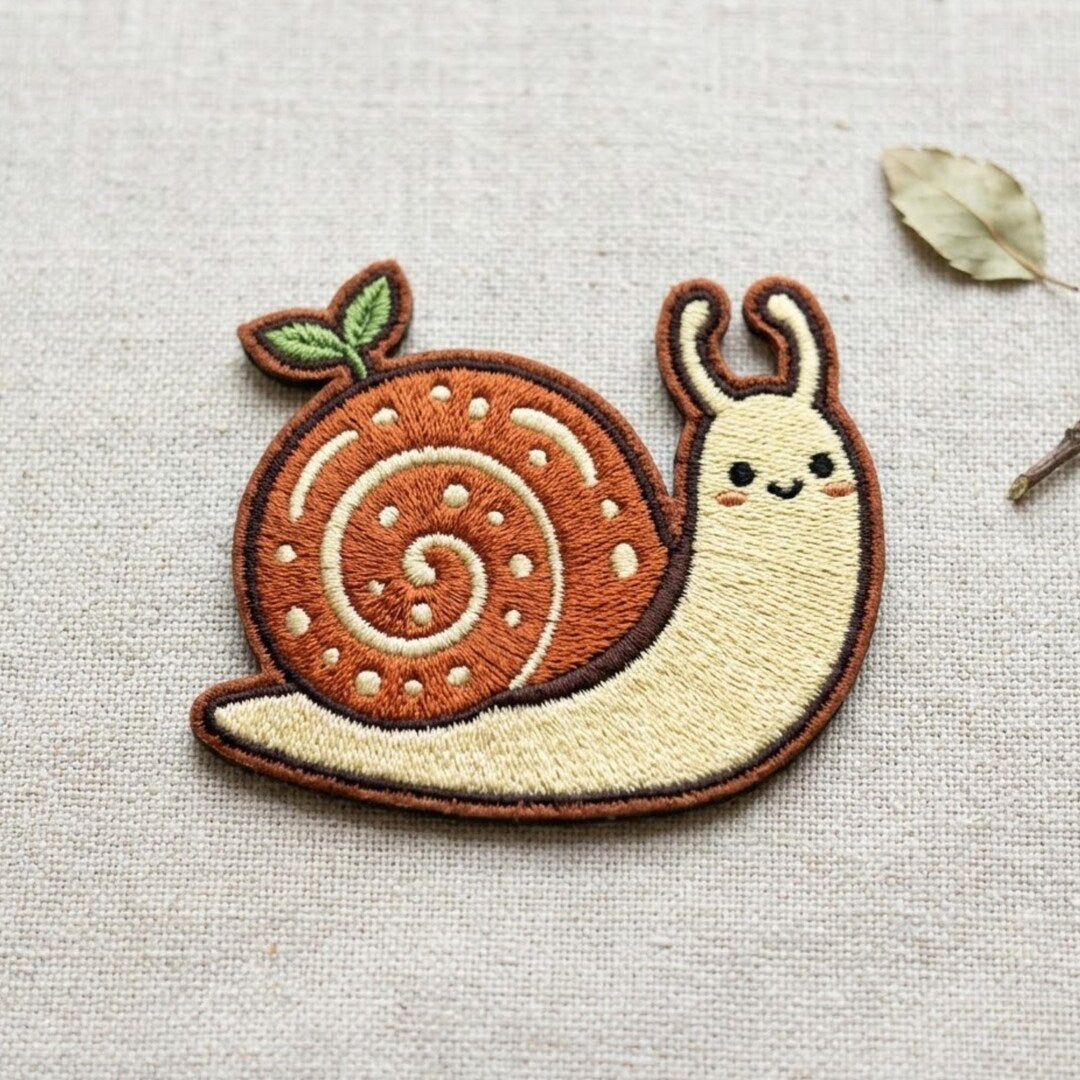 Cute Garden Snail Apple Shell Kawaii Iron On Embroidered Patch — Iron-on patch