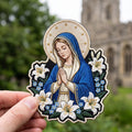 Virgin Mary Praying Lily Flowers Halo Catholic Religious Iron On Embroidered Patch — Iron-on patch