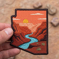 Arizona State Shape Canyon River Sunset Desert Landscape Iron On Embroidered Patch — Iron-on patch
