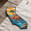 California State Shape Pacific Coast Sunset Cypress Tree Ocean Waves Iron On Embroidered Patch — Iron-on patch
