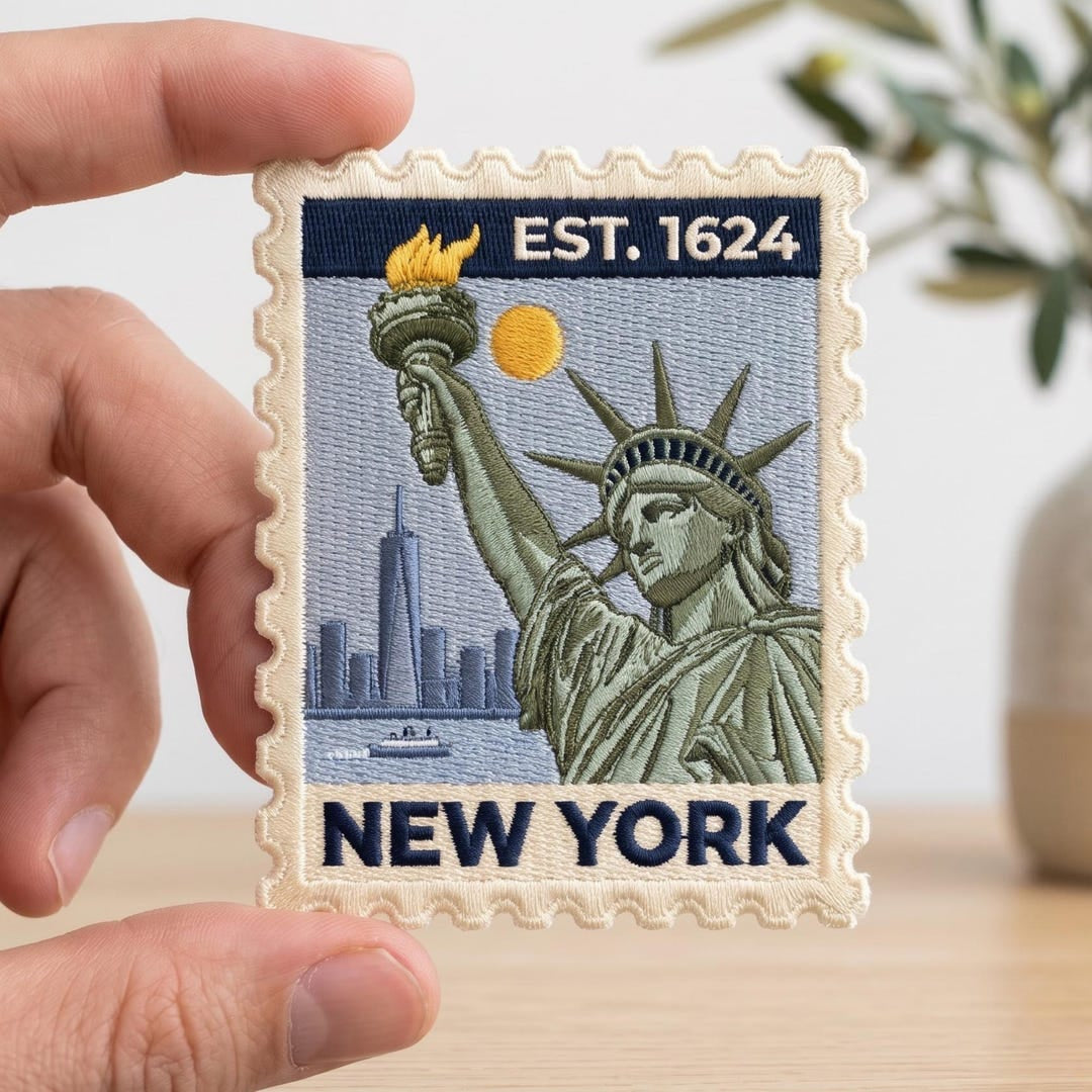 New York Statue of Liberty EST Iron On Embroidered Patch — Iron-on patch