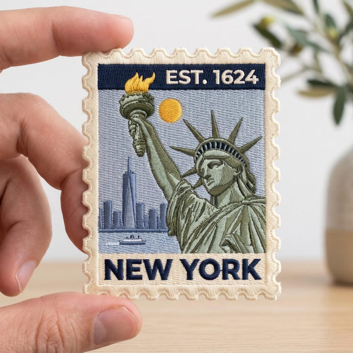 New York Statue of Liberty EST Iron On Embroidered Patch — Iron-on patch