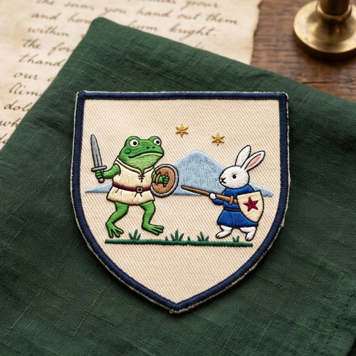 Medieval Frog Rabbit Knight Duel Fantasy Animal Warriors Iron On Embroidered Patch — Iron-on patch