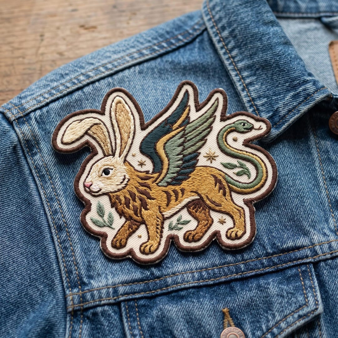 Medieval Jackalope Winged Rabbit Chimera Fantasy Creature Iron On Embroidered Patch — Iron-on patch