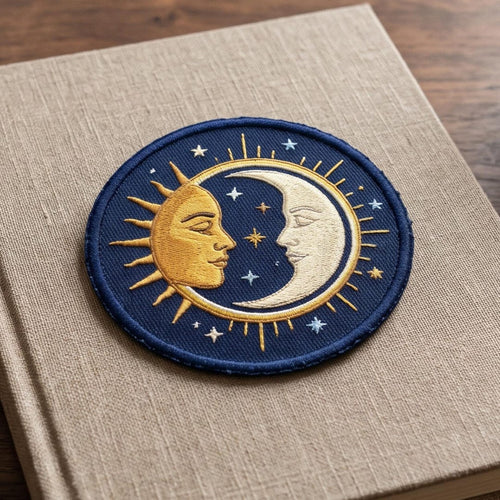 Sun and Moon Celestial Faces Stars Vintage Boho Astrology Iron On Embroidered Patch — Iron-on patch