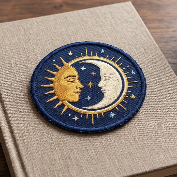 Sun and Moon Celestial Faces Stars Vintage Boho Astrology Iron On Embroidered Patch — Iron-on patch
