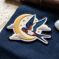 Swallow Crescent Moon Stars Clouds Celestial Vintage Iron On Embroidered Patch — Iron-on patch