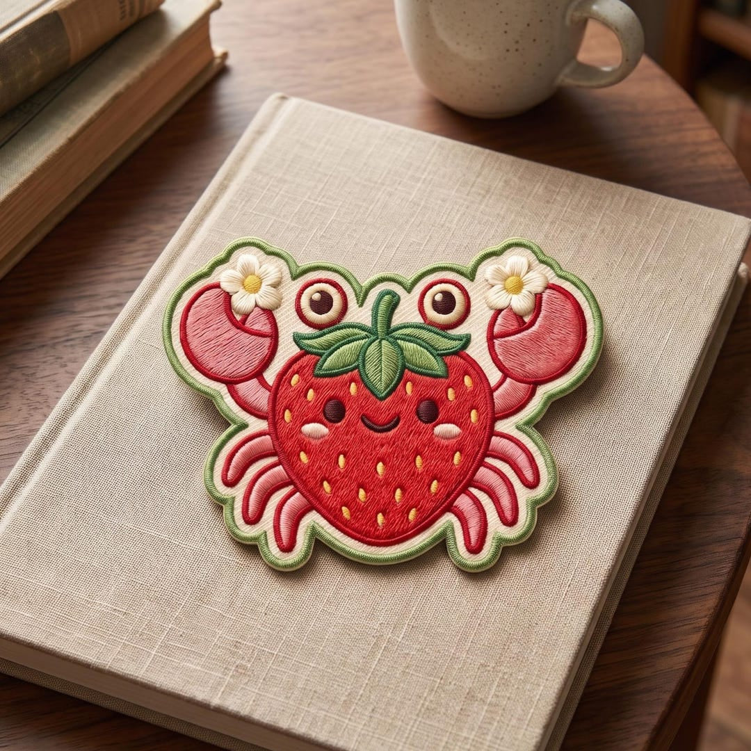 Strawberry Crab Cute Kawaii Fruit Animal Iron On Embroidered Patch — Iron-on patch