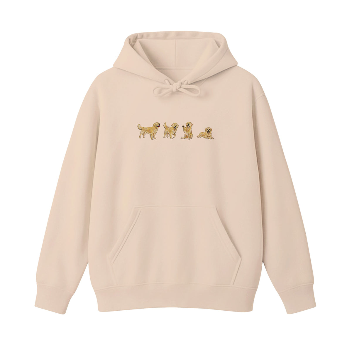 Custom Name Golden Retriever Four Poses embroidered hoodie in Beige — chest embroidery