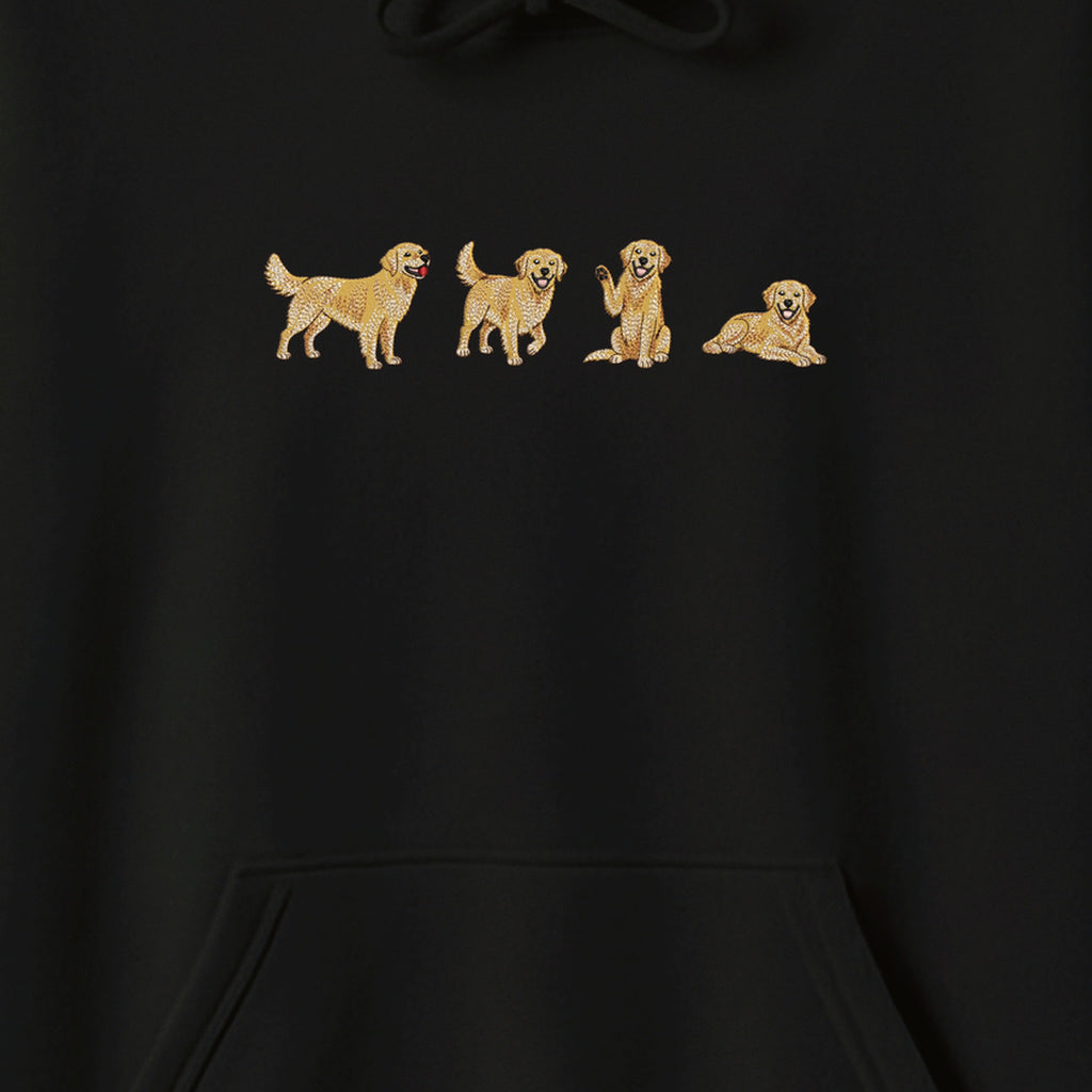 Custom Name Golden Retriever Four Poses embroidered hoodie — chest embroidery