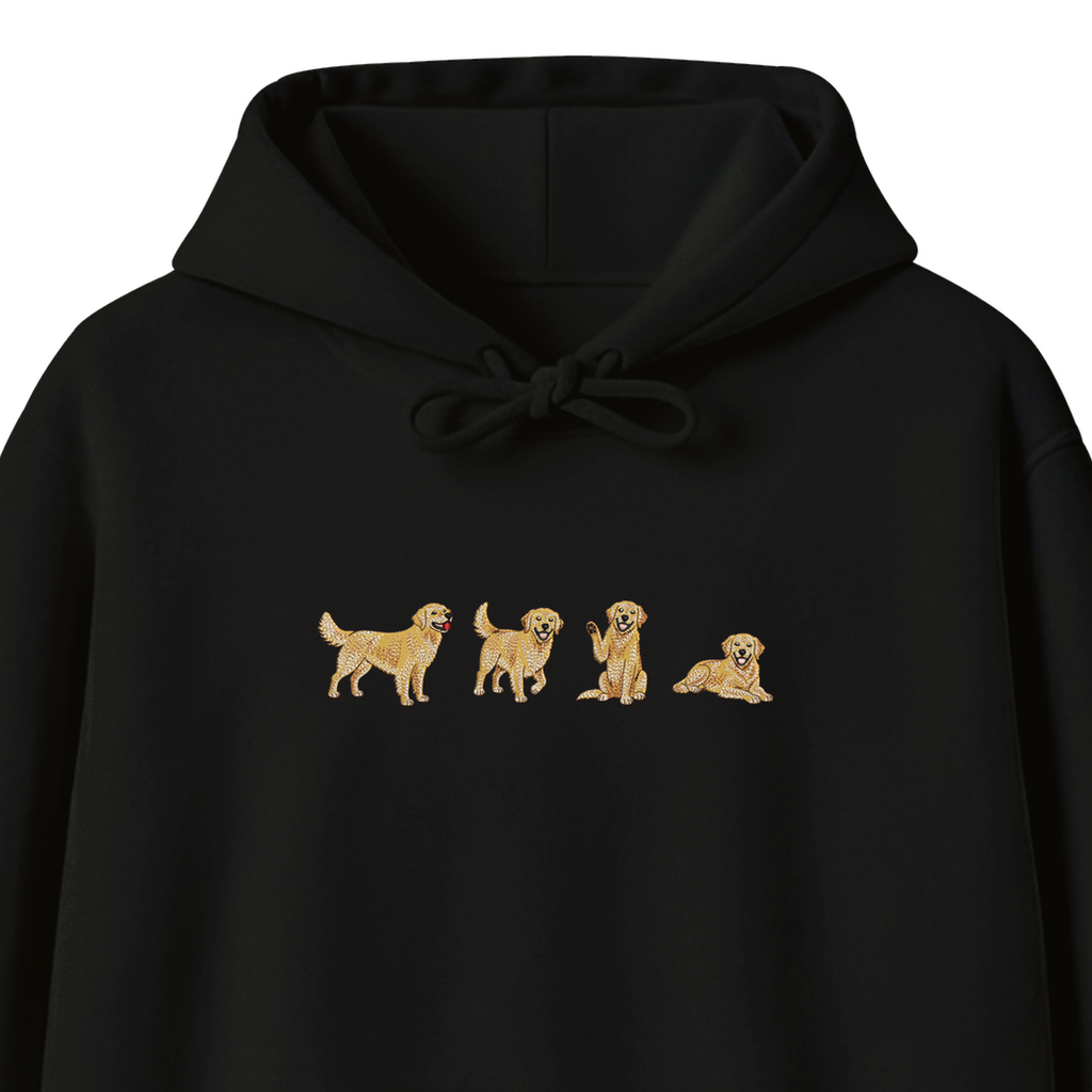 Custom Name Golden Retriever Four Poses embroidered hoodie — chest embroidery