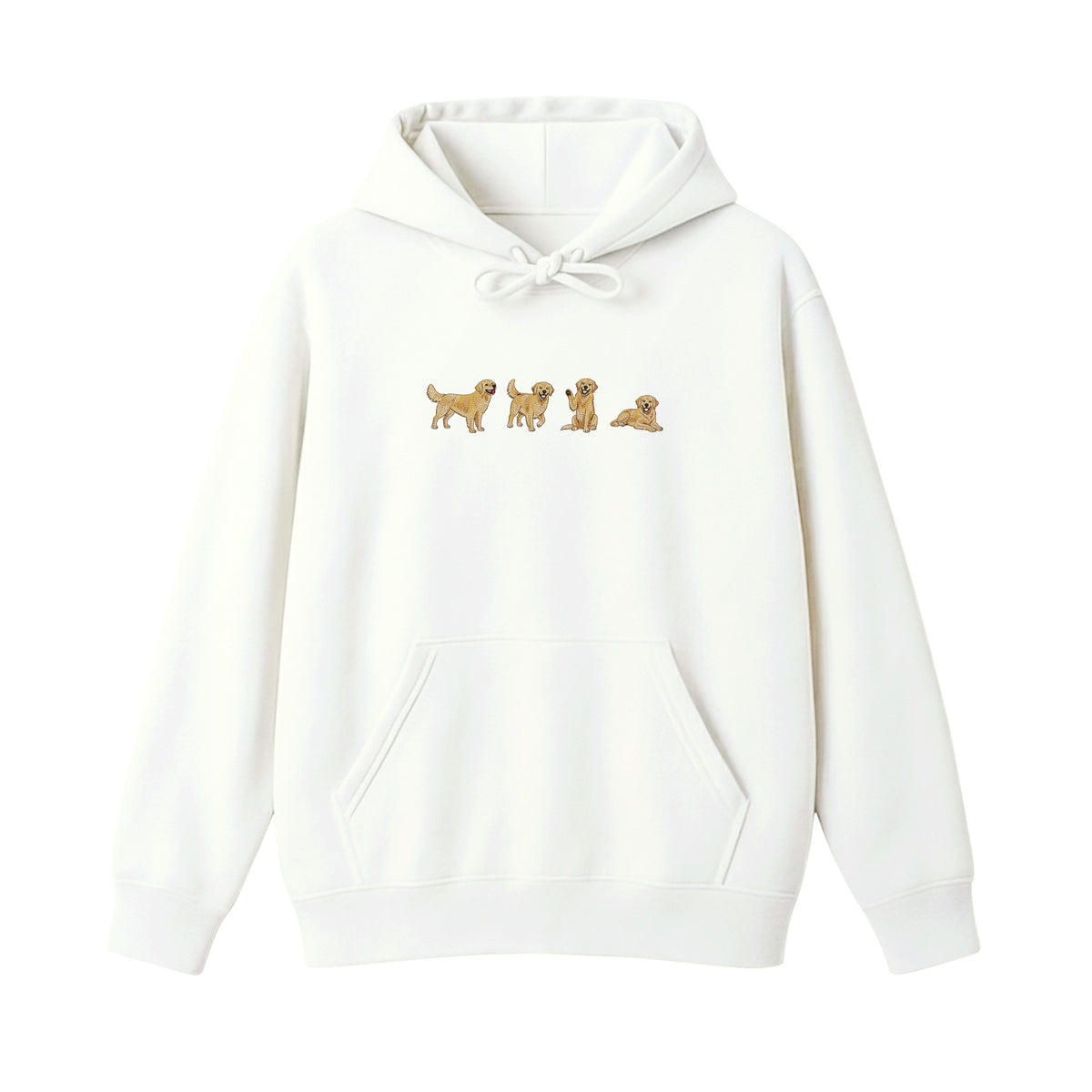 Custom Name Golden Retriever Four Poses embroidered hoodie in White — chest embroidery