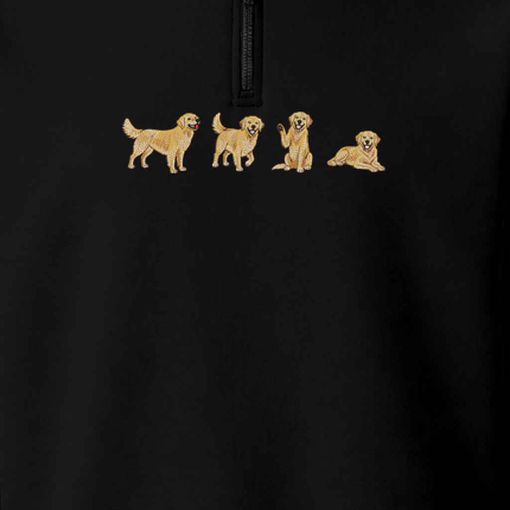 Custom Name Golden Retriever Four Poses embroidered quarter-zip — chest embroidery