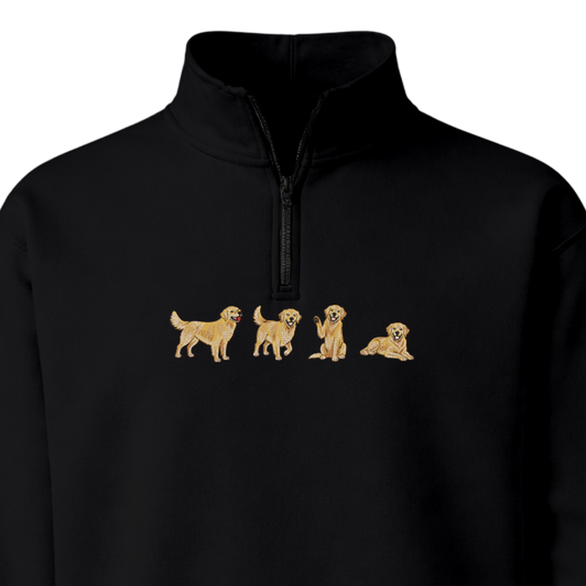 Custom Name Golden Retriever Four Poses embroidered quarter-zip — chest embroidery